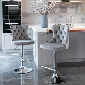 Swivel Velvet Barstools Adjusatble Seat Height From 25-33\", Modern Upholstered Chrome Base Bar Stoo