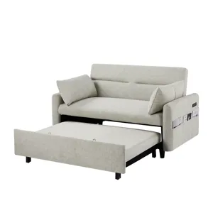 Pull Out Sleep Sofa Bed Loveseats Sofa Couch With Adjsutable Backrest, Storage Pockets, 2 Soft Pillo