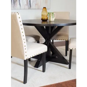 Mytzi - 5 Piece Dining Set, Cross-Buck Dining Table With 4 Stylish Chairs - Black / Beige