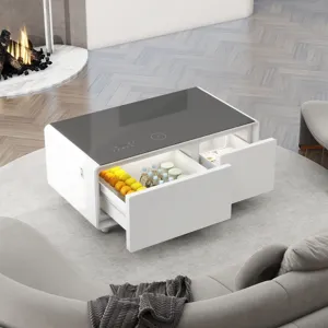 Modern Smart Coffee Table With Built-In Fridge, Bluetooth Speaker, Wireless Charging, Touch Control 