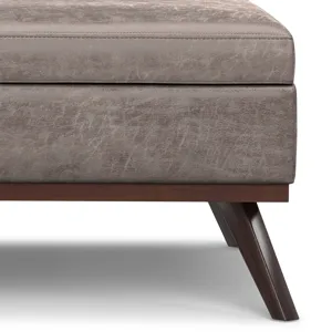 Owen - XL Square Coffee Table Storage Ottoman - Distressed Grey Taupe