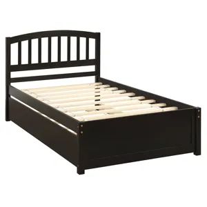Twin Size Platform Bed Wood Bed Frame With Trundle - Espresso