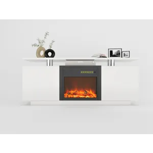 TV Cabinet, TV Unit With Fireplace, Have Heat And Flame Color Changes - White