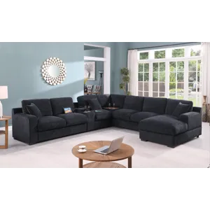 Celine - Chenille Fabric Corner Sectional Sofa With Right-Facing Chaise, Cupholders, And Charging Ports - Dark Gray