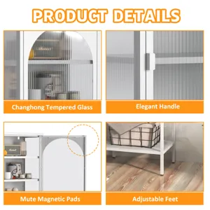 Metal Glass Door Display Storage Cabinet - 5 Tier Cube Bookshelf Storage Cabinet With 3 Adjustable S