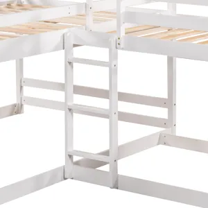 Full And Twin Size L-Shaped Bunk Bed With Slide And Short Ladder - White