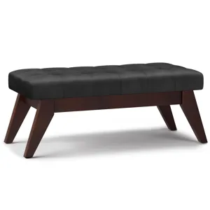 Draper - Mid Century Tufted Ottoman Bench - Distressed Black