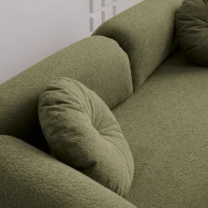 Modern Lamb Wool Sofa With Decorative Throw Pillows For Small Spaces - Emerald