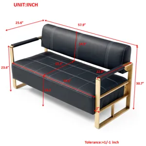 Modern Upholstery Accent Loveseat Sofa For Living Room 2 Seater With Golden Metal Arms - Black