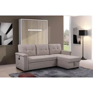 Ashlyn - Reversible Sleeper Sectional Sofa With Storage Chaise, USB Charging Ports And Pocket - Ligh