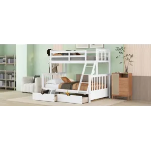 Twin Over Full Bunk Bed With Ladders And Two Storage Drawers - White