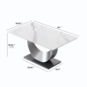 63\" Modern Artificial Stone Crescent-Shaped Metal Legs, Can Accommodate 6-8 People - White / Black