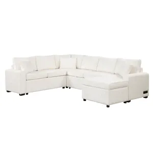 Sectional Sofa Pull-Out Sofa Bed Sleeper With A Storage Ottoman, Three Pillows And Charging Devices 