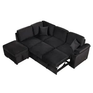 Sleeper Sofa Bed, 2 In 1 Pull Out Sofa Bed L-Shape Couch With Storage Ottoman For Living Room, Bedro