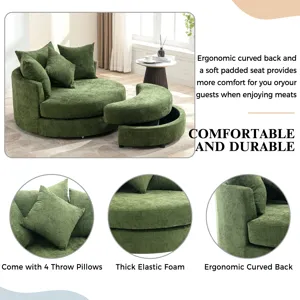 360° Swivel Accent Barrel Chair With Storage Ottoman & 4 Pillows, Modern Chenille Leisure Chair Roun