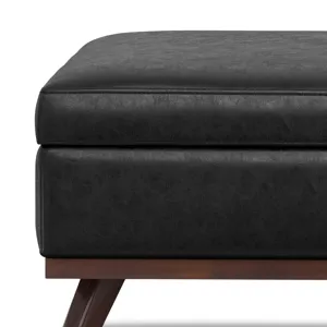 Owen - XL Square Coffee Table Storage Ottoman - Distressed Black