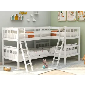 Twin L-Shaped Bunk Bed With Ladder - White