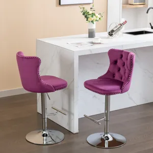 Swivel Velvet Barstools, Adjusatble Seat Height 1712PP (Set of 2) - Purple