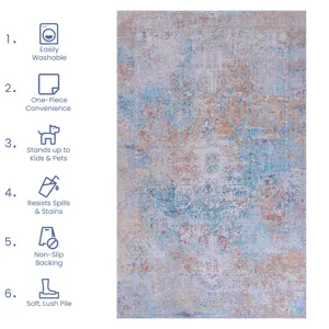 6\' x 9\' Area Rugs, Washable Rug, Low-Pile, Non-Slip, Non-Shedding, Foldable, Kid & Pet Friendly Ar