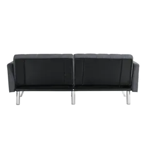 Futon Sofa Bed Convertible Folding Lounge Couch, Armrests - Dark Gray