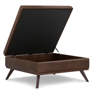 Owen - XL Square Coffee Table Storage Ottoman - Distressed Chestnut Brown