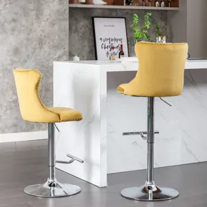 Swivel Velvet Barstools Adjusatble Seat Height From 25-33\", Modern Upholstered Chrome Base Bar Stoo