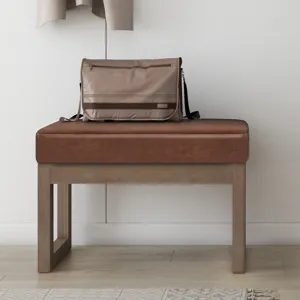 Milltown - Footstool Small Ottoman Bench - Distressed Saddle Brown