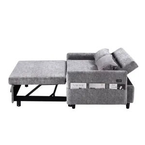 Pull Out Sleep Sofa Bed Loveseats Sofa Couch With Adjsutable Backrest, Storage Pockets, 2 Soft Pillo
