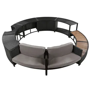 Spa Surround Spa Frame Patio Rattan Sofa Set With Storage Spaces, Mini Sofa And Comfortable Cushion 