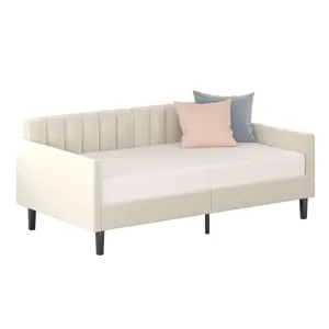 Elena - Twin Upholstered Daybed, Ribbed Tufted Backrest - Beige