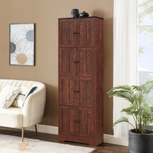 Tall Storage Cabinet With 8 Doors And 4 Shelves, Wall Storage Cabinet For Living Room, Kitchen, Offi