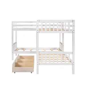 Twin L Shaped Bunk Bed With Drawers - Gray