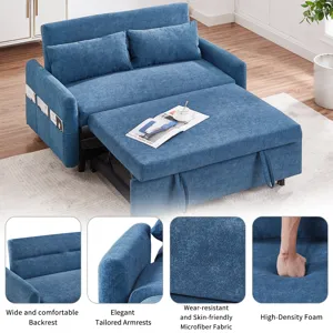 Pull Out Sleep Sofa Bed Loveseats Sofa Couch With Adjsutable Backrest, Storage Pockets, 2 Soft Pillo