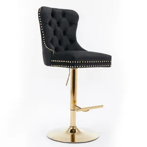 Thick Golden Swivel Velvet Barstools Adjusatble Seat Height From 27-35\", Modern Upholstered Bar Sto
