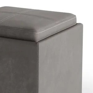 Rockwood - Cube Storage Ottoman with Tray - Distressed Slate Grey