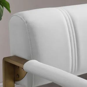 Modern Upholstery Accent Loveseat Sofa For Living Room 2 Seater With Golden Metal Arms - White