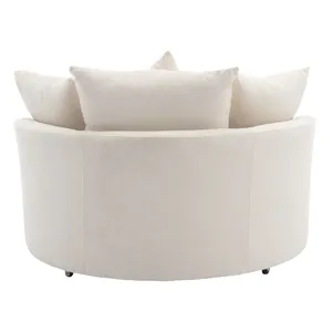 360° Swivel Accent Barrel Chair With Storage Ottoman & 4 Pillows, Modern Chenille Leisure Chair Round Accent For Living Room - Cream