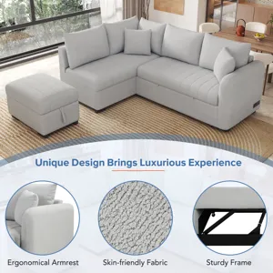 L-Shaped Sectional Pull Out Sofa Bed Sleeper Sofa With Two USB Ports, Two Power Sockets And A Movabl