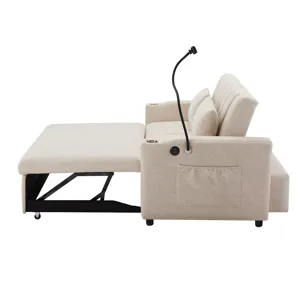 Convertible Sofa Bed Loveseat Sofa With Three USB Ports, Two Side Pockets, Two Cup Holders And 360° 