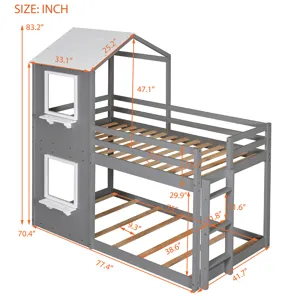 Twin Over Twin Bunk Bed Wood Bed With Roof, Window, Guardrail, Ladder - White