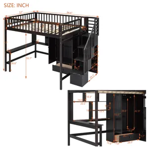Full Size Loft Bed With Bookshelf, Drawers, Desk, And Wardrobe - Espresso