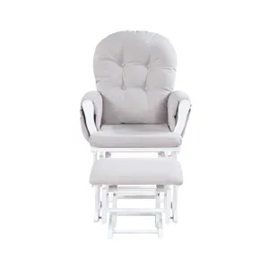 Mason - Glider And Ottoman White Wood - Woven Gray Fabric
