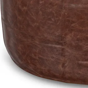 Connor - 34" Round Coffee Table Pouf - Distressed Brown