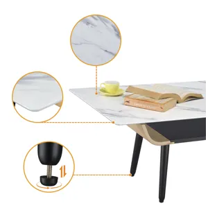 Landon - Coffee Table With Glass Marble Texture Top And Bent Wood Design - White