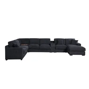 Celine - Chenille Fabric Corner Sectional Sofa With Right-Facing Chaise, Cupholders, And Charging Ports - Dark Gray