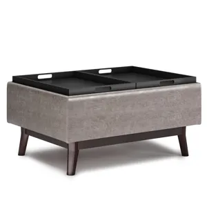 Owen - Tray Top Small Coffee Table Storage Ottoman - Distressed Grey