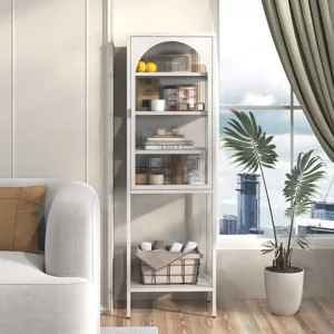 Metal Glass Door Display Storage Cabinet - 5 Tier Cube Bookshelf Storage Cabinet With 3 Adjustable S