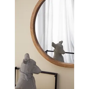 Circle Wall Mirror With Wooden Frame, Wall Mirror For Living Room - Brown
