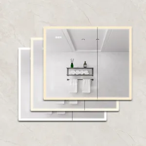 Bathroom Medicine Cabinet With Lights, 36×30" LED Medicine Cabinet With Mirror, Double Door Lighted Medicine Cabinet With Defogger, Dimmer, Clock & Temp Display, 2 Outlets & USB Ports - Silver