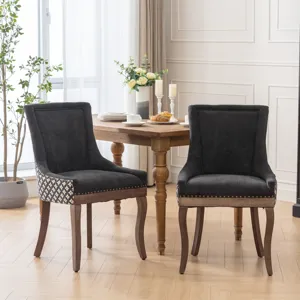 Ultra Side Dining Chair, Thickened Fabric Chairs With Neutrally Toned Solid Wood Legs, Bronze Nail H